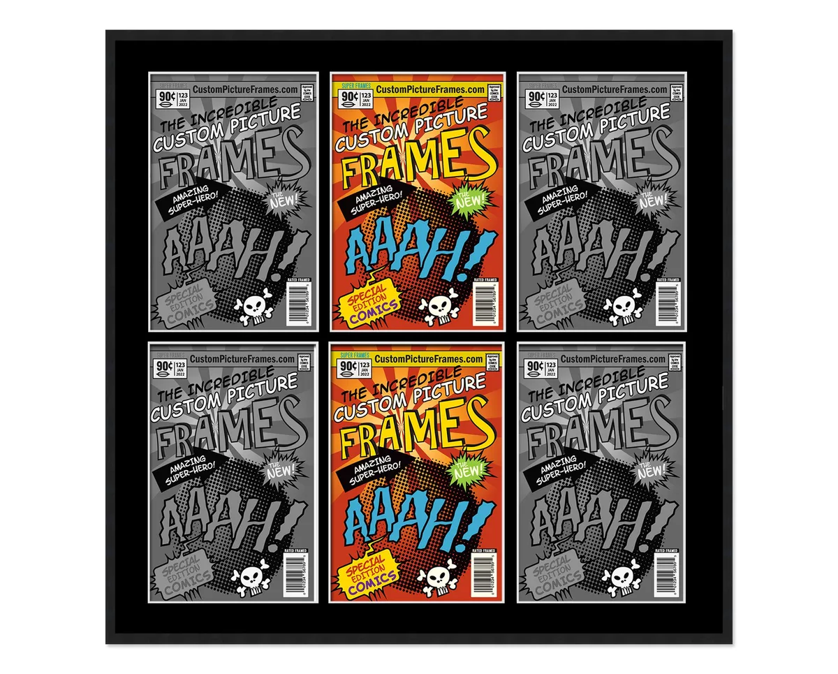 CustomPictureFrames.com CustomPictureFrames.com 6 Comic Book Frame Black Collage 29x26in — product photo