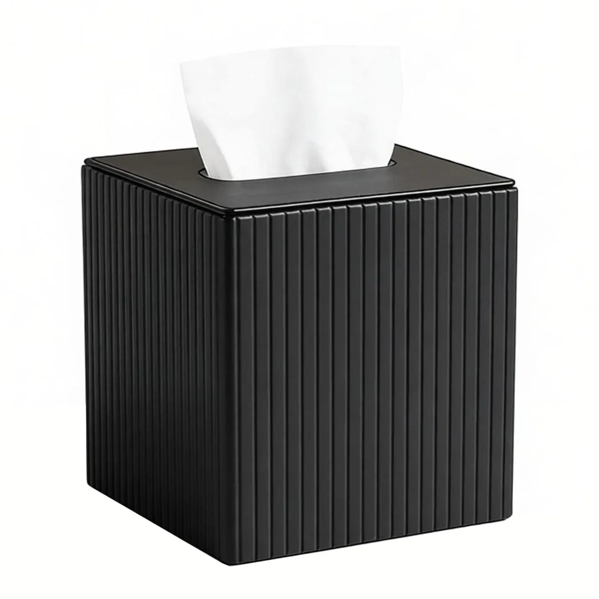 PU Leather Square Tissue Box Holder Magnetic Closure Black Vertical Stripes — product photo