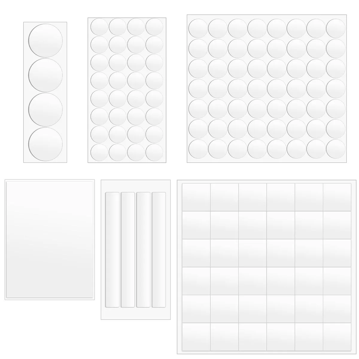 Clear silicone adhesive dots, 132 count, thin flat round pads on backing sheet