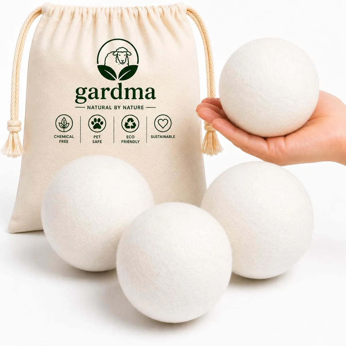  GARDMA Wool Dryer Balls XL 4-Pack White GM-DWB-00 — product photo