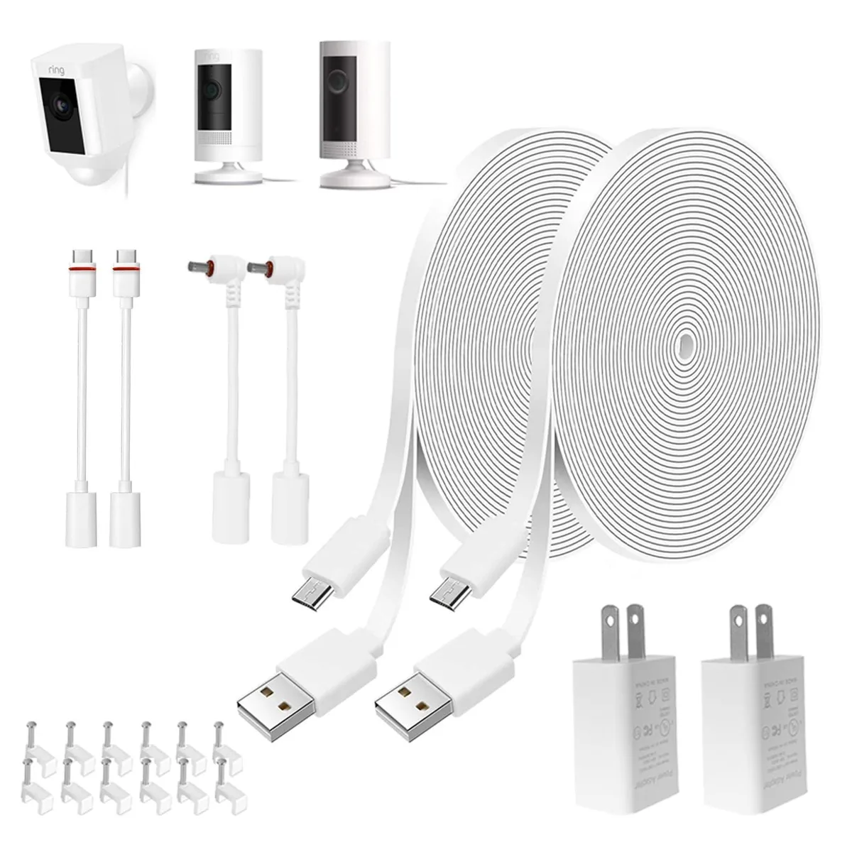 JJMASEE 26FT USB-C Power Cable for Ring Battery Cams, 2 Pack, White — product photo