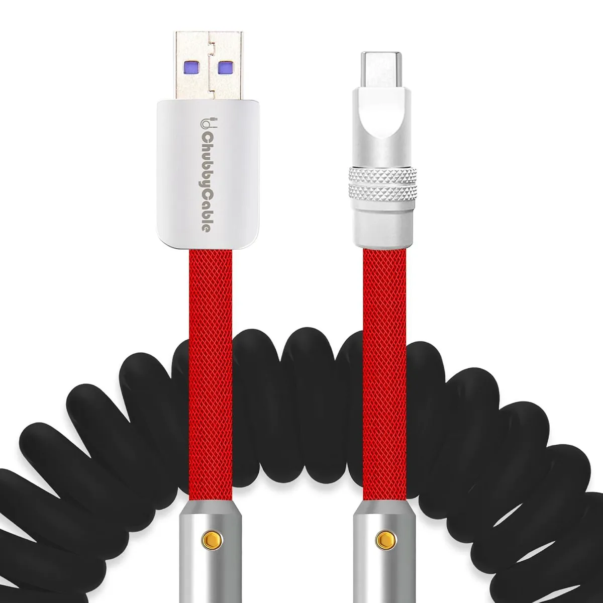 Mobee Mobee Curly Colorblock Chubby 120W Coiled USB-A to USB-C Cable Black+Red 2.29-3.6ft — product photo