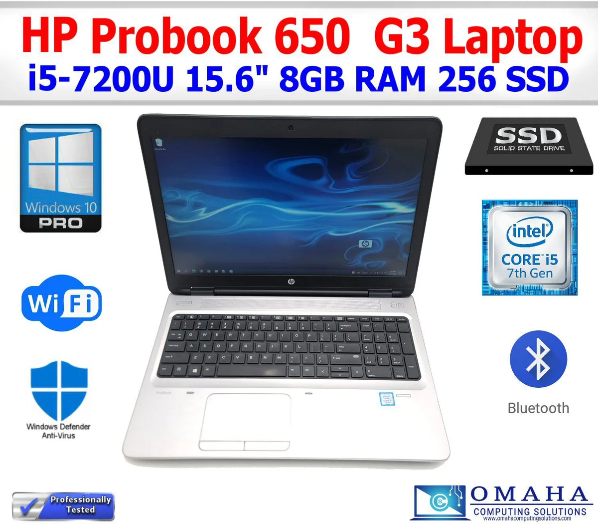 HP HP EliteBook 650 G3 laptop i5-7300U 8GB 256GB 15.6" 1920x1080 Windows 10 Pro Silver — product photo