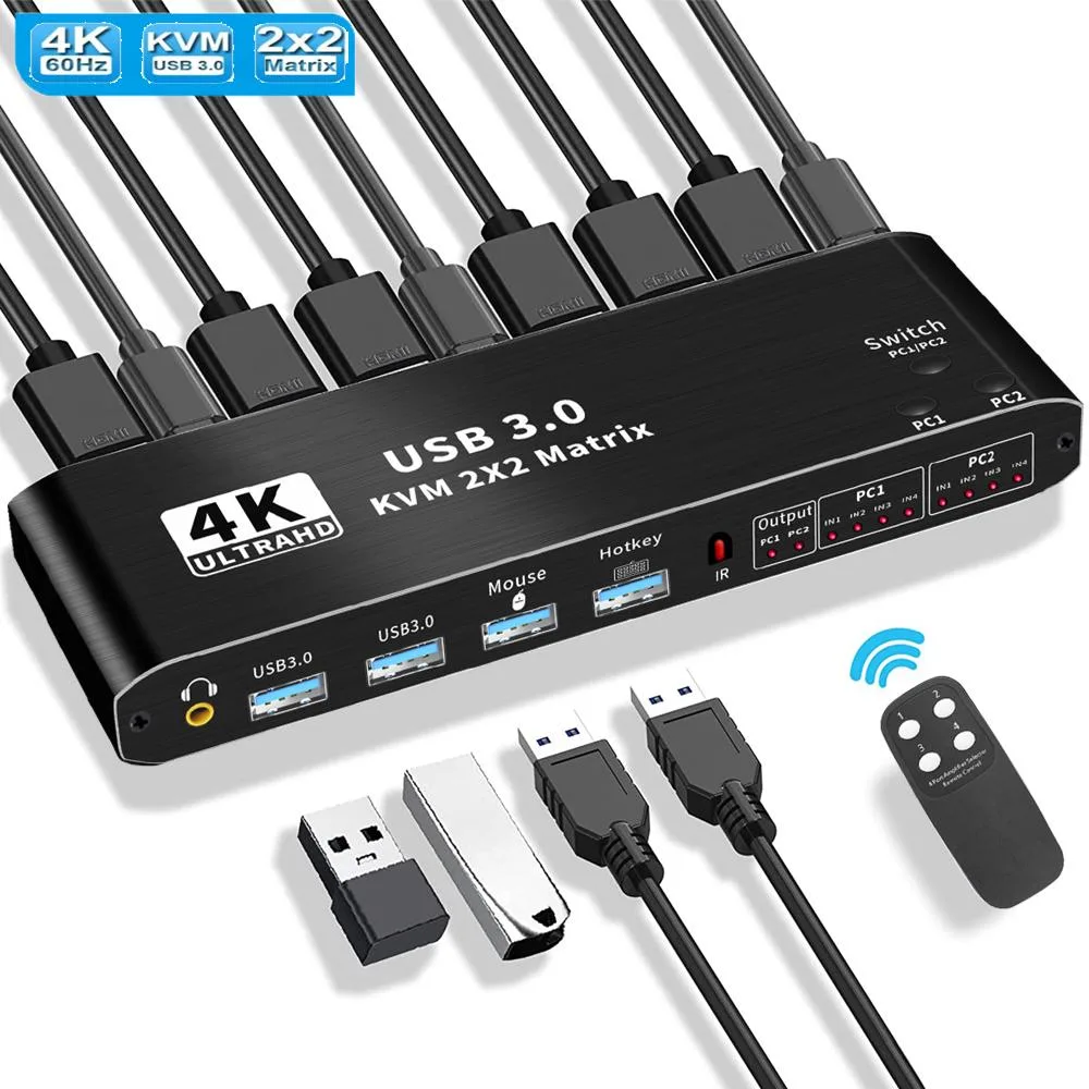 AUTYUE AUTYUE USB 3.0 HDMI KVM 2x2 Matrix Switch 4K 60Hz Dual Monitor 2 in 2 Out — product photo