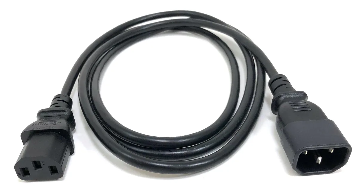 Black C13 to C14 power cord, 18AWG, three feet long