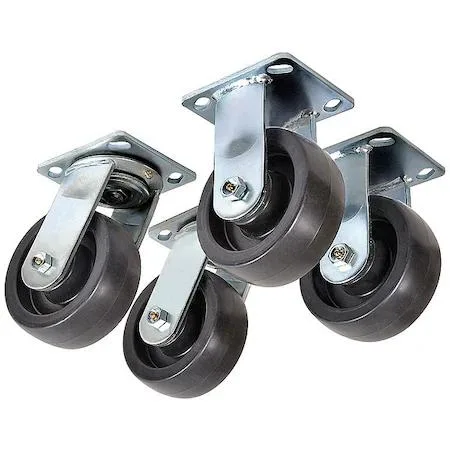 Four black nylon plate casters with metal mounting plates