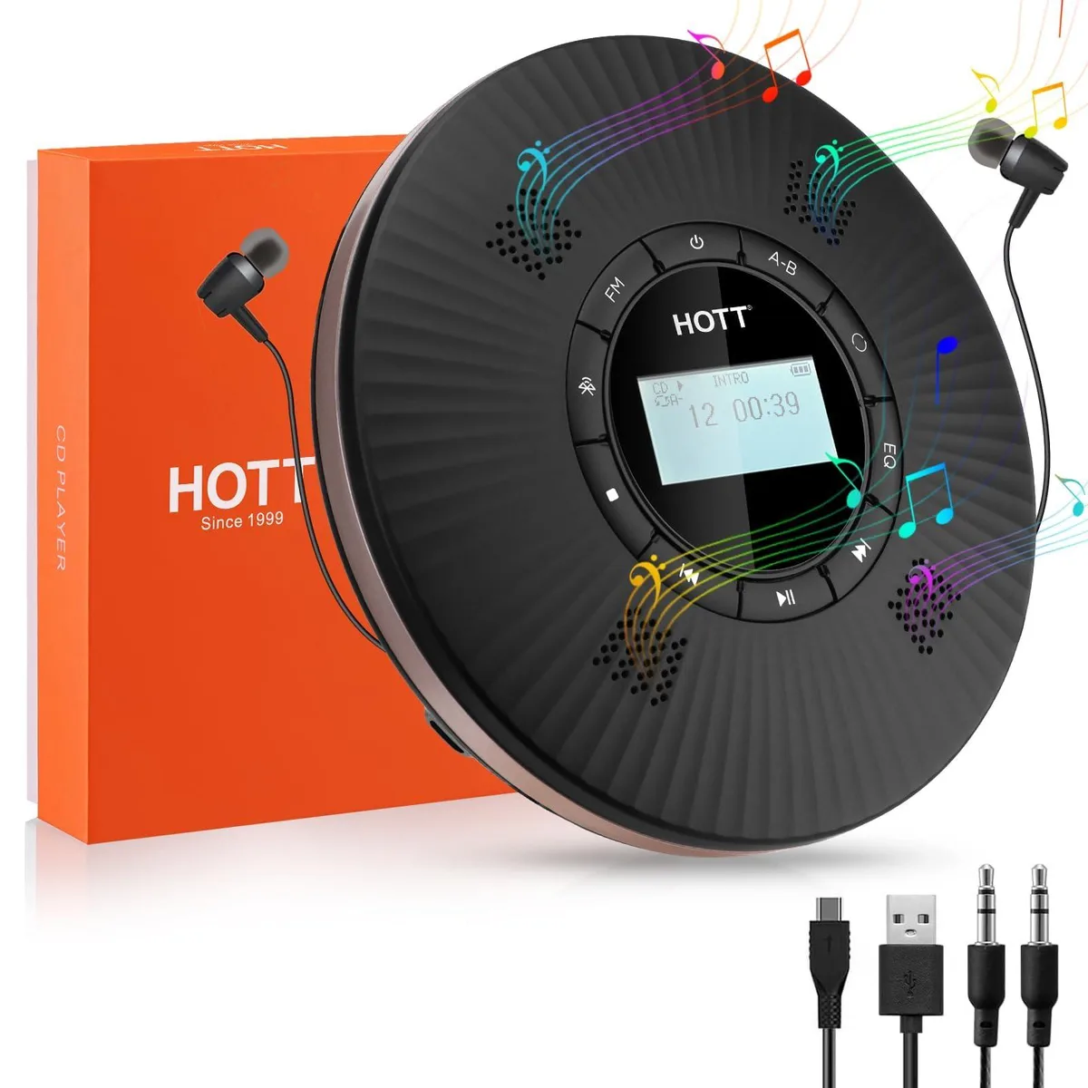  HOTT C228 Portable CD Player Bluetooth 5.3 4 Speakers FM Transmitter — product photo