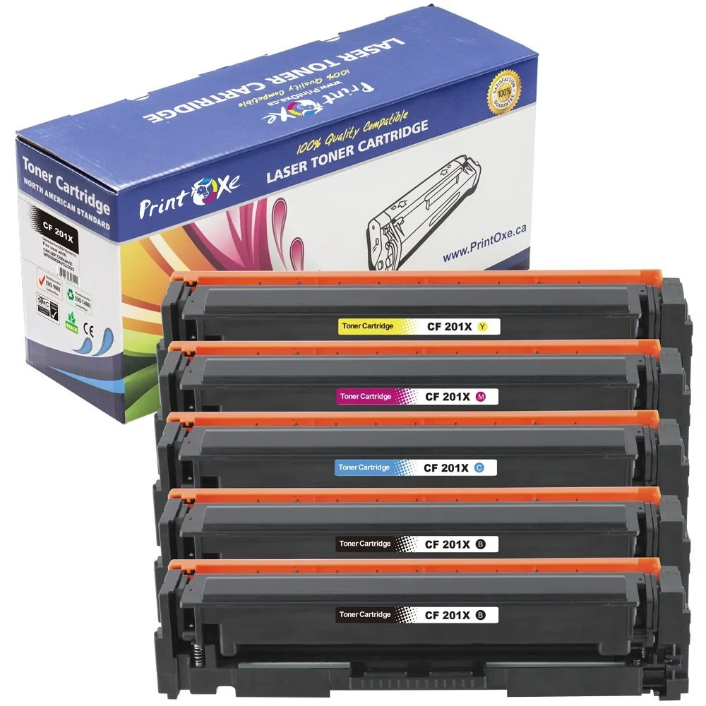 PrintOxe PrintOxe 201X High Yield 5-Pack Toner Cartridges 2 Black CF400X Cyan CF401X Magenta CF403X Yellow CF402X — product photo