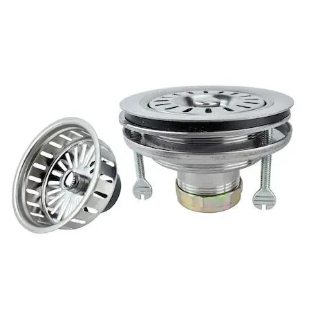 Stainless steel flat-top sink strainer with glass-friendly grid insert and adjustable post basket