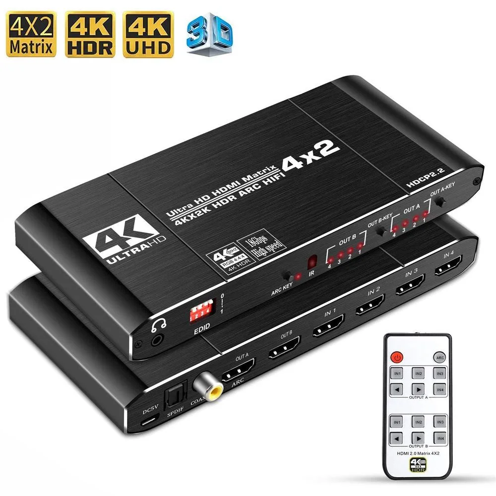 ESTONE ESTONE OZJ2 4K@60Hz HDMI Matrix 4x2 Switch Splitter — product photo