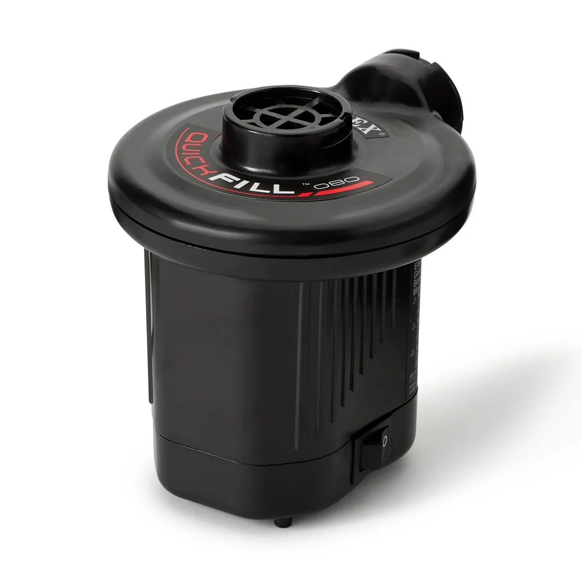 Black plastic electric air pump with three nozzles 12.4968x14.4018x14.5034 cm
