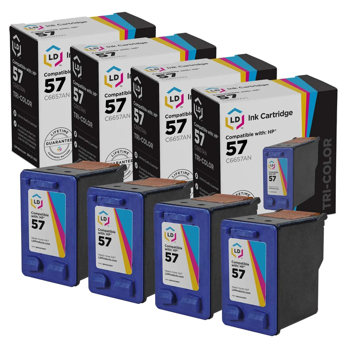 LD Products LD Products HP 57 C6657AN Tri-Color Ink Cartridge 4-Pack — product photo