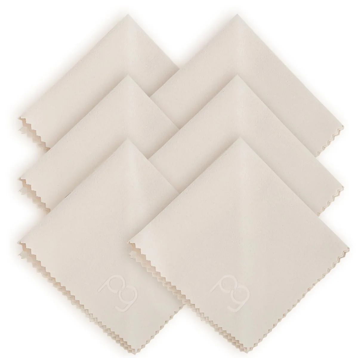 Six white microfiber cloths stacked flat, each about six by seven inches