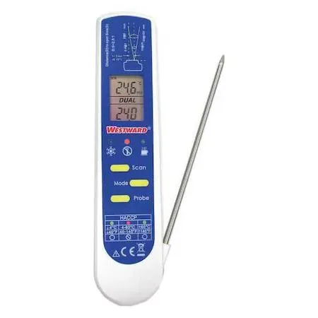 Yellow handheld infrared thermometer with single dot laser sighting