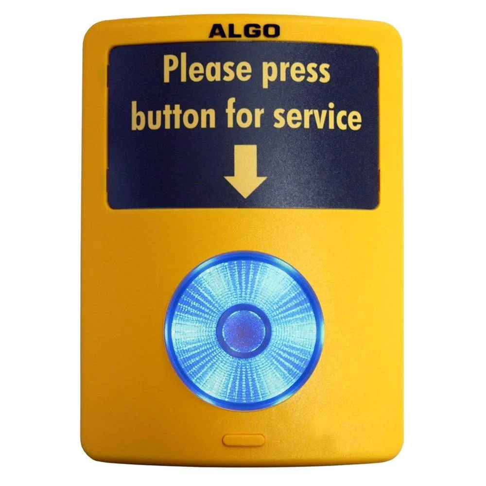 Yellow plastic illuminated emergency call button with wall mount bracket, 6 by 4.5 by 1.5 inches