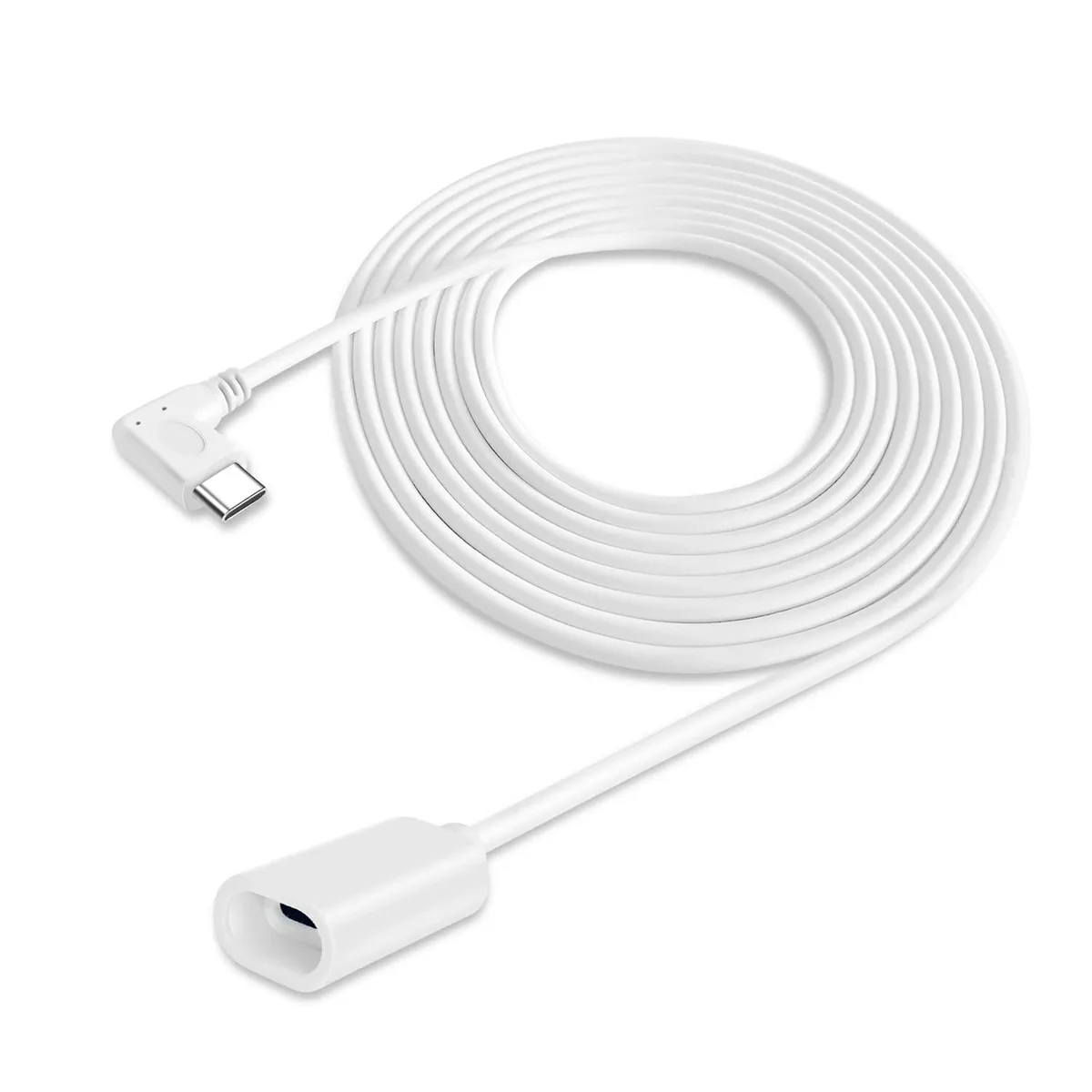 White 90-degree USB-C male-to-female extension cable, 10 ft long