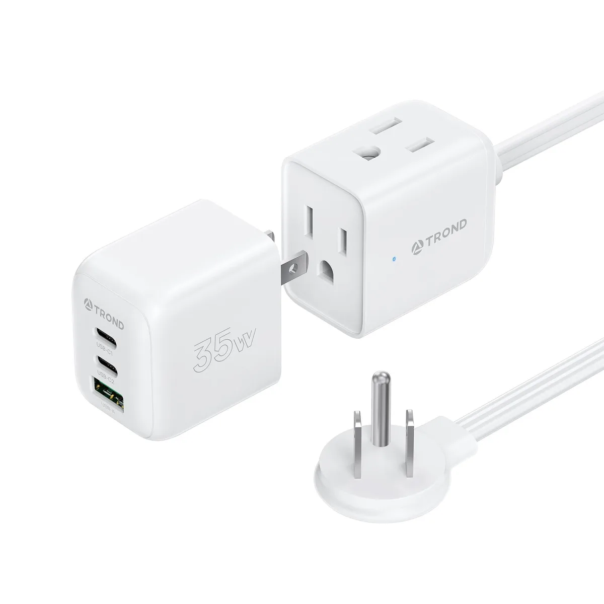  TROND TD-WC-US01 Travel Power Strip Detachable USB-C PD35W 5ft 3 AC Outlets White — product photo