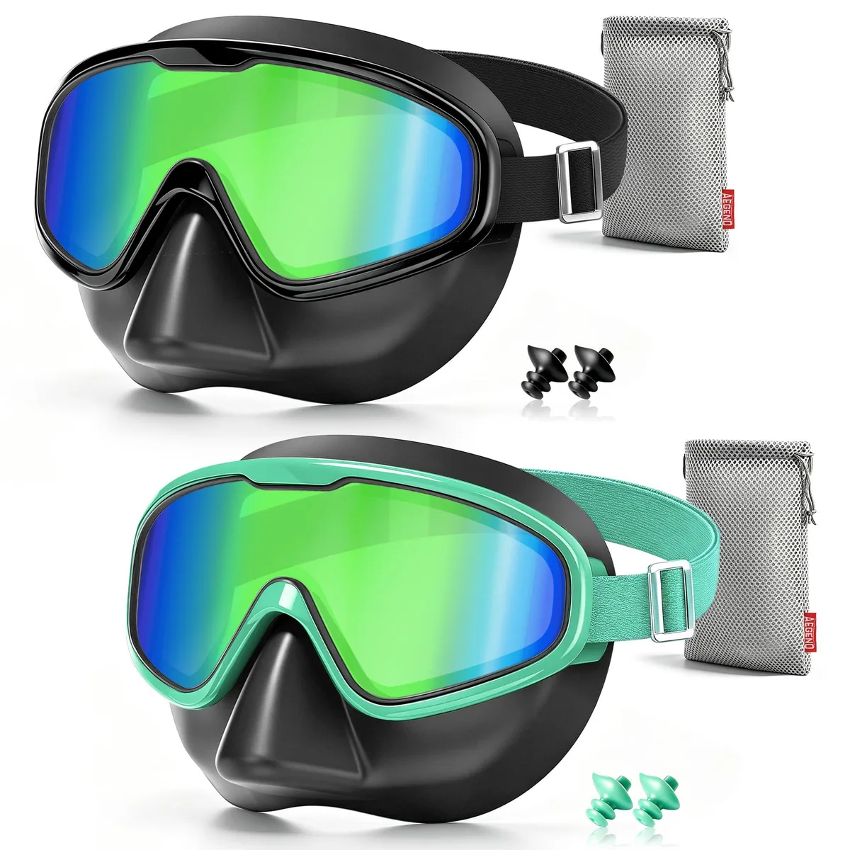  Aegend Swim Goggles with Nose Cover Blue 2PCS — product photo