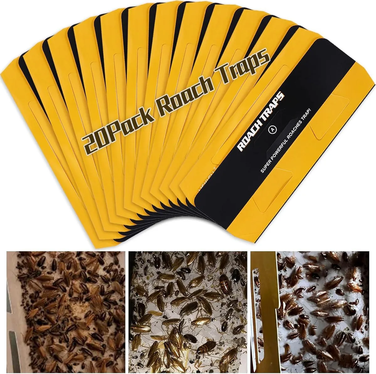 Yellow rectangular glue traps in a 20 pack, flat folded form with multiple entry slots