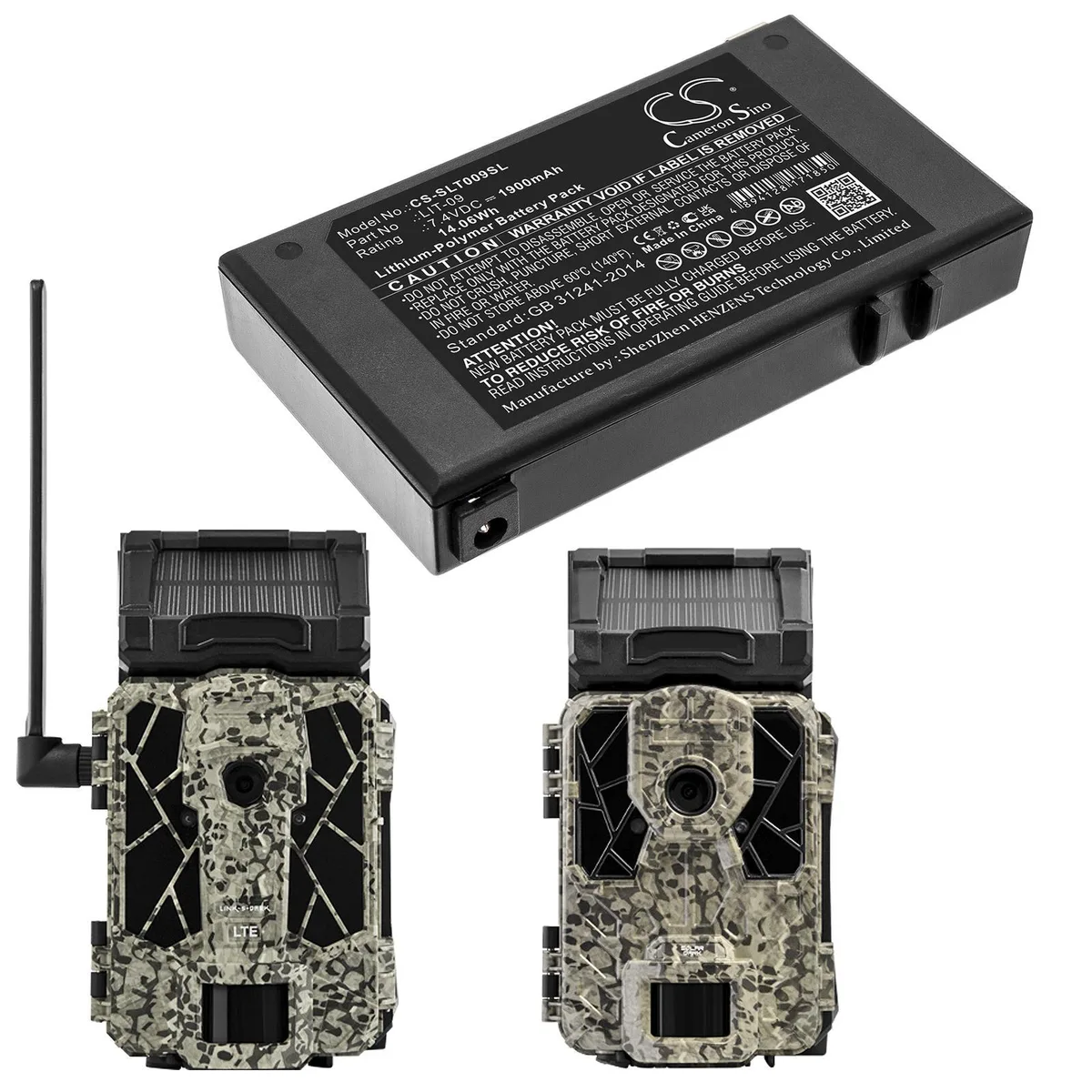 Cameron Sino rectangular replacement battery pack with black plastic housing and label