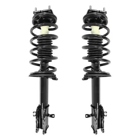Two silver front strut assemblies with black springs and mounts, paired kit for Mazda CX-9
