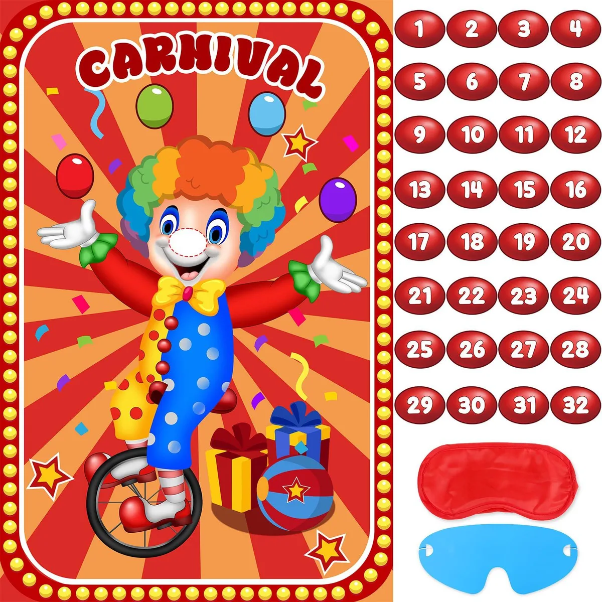 Worry Free Gadgets Circus Party Games 29 x 19 in 32 nose stickers — product photo