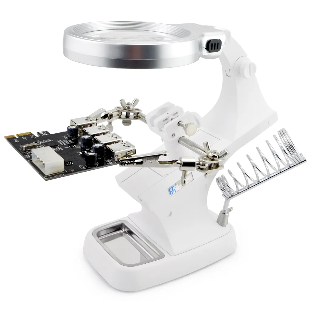 iKKEGOL iKKEGOL 10 LED 3X Main 4.5X Accessory Lens White Soldering Magnifier Third Hand Stand — product photo