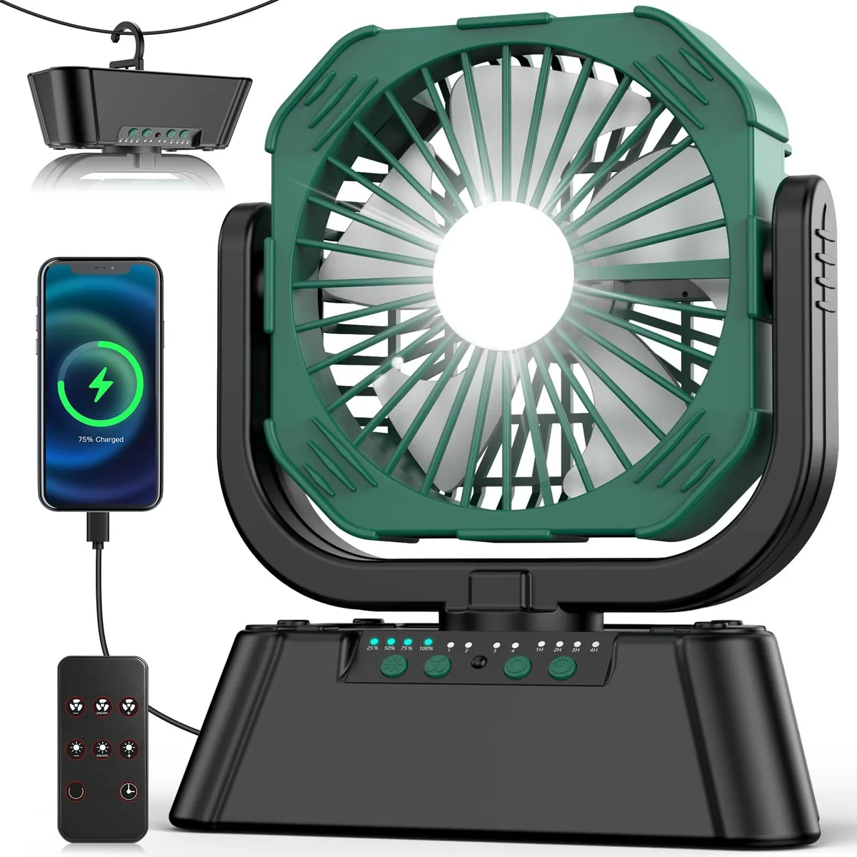  HWFS-01 20000mAh outdoor fan with remote, Bluetooth, LED light, 4 speeds, timer — product photo