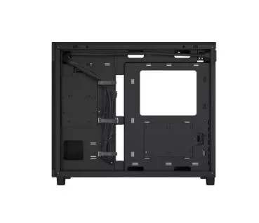 Black steel ATX mid-tower with mesh front panel, tempered glass side, USB-C front port