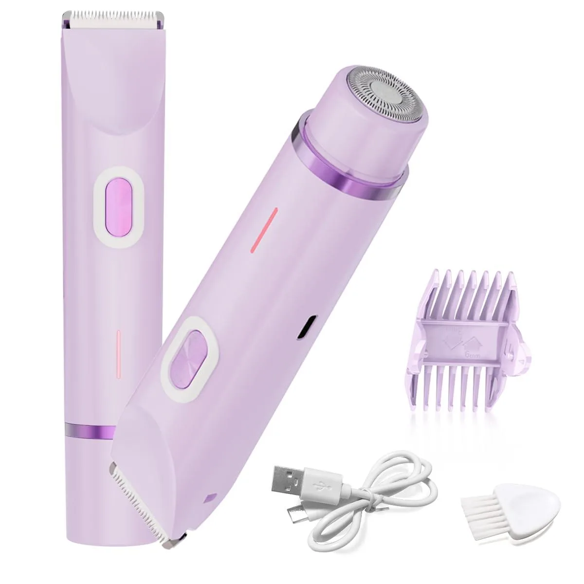 Pink cordless bikini trimmer with detachable dual heads