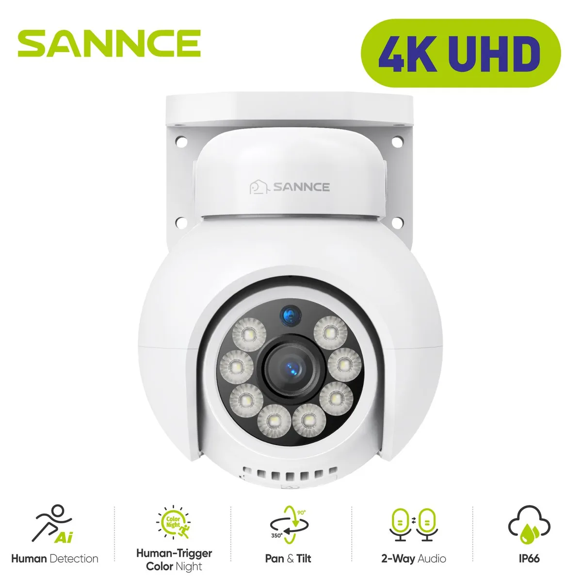 SANNCE SANNCE 4K PoE IP Dome Camera 2.8mm 350°/90° PT 8MP H.265 IP66 surveillance security system — product photo