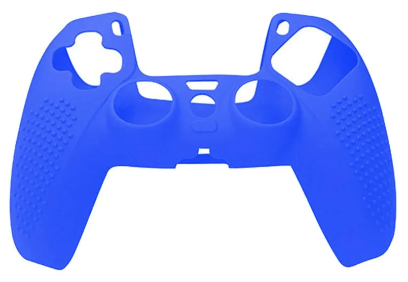 Blue silicone skin with matte finish fitted to a PS5 controller