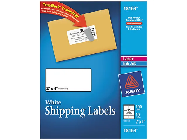 Avery Avery 18163 White Shipping Labels 100 Pack — product photo
