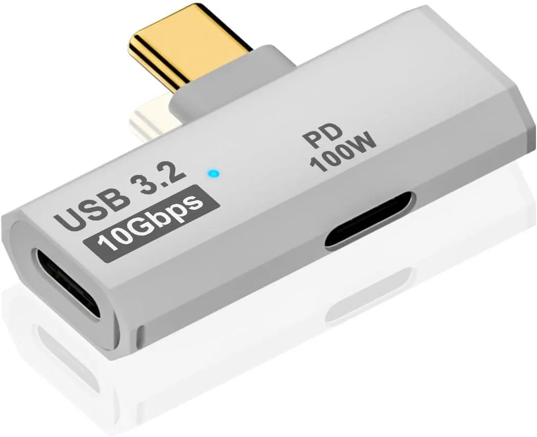 BUCIER BUCIER 2 in 1 USB C Splitter 10Gbps 90 Degree 100W White — product photo