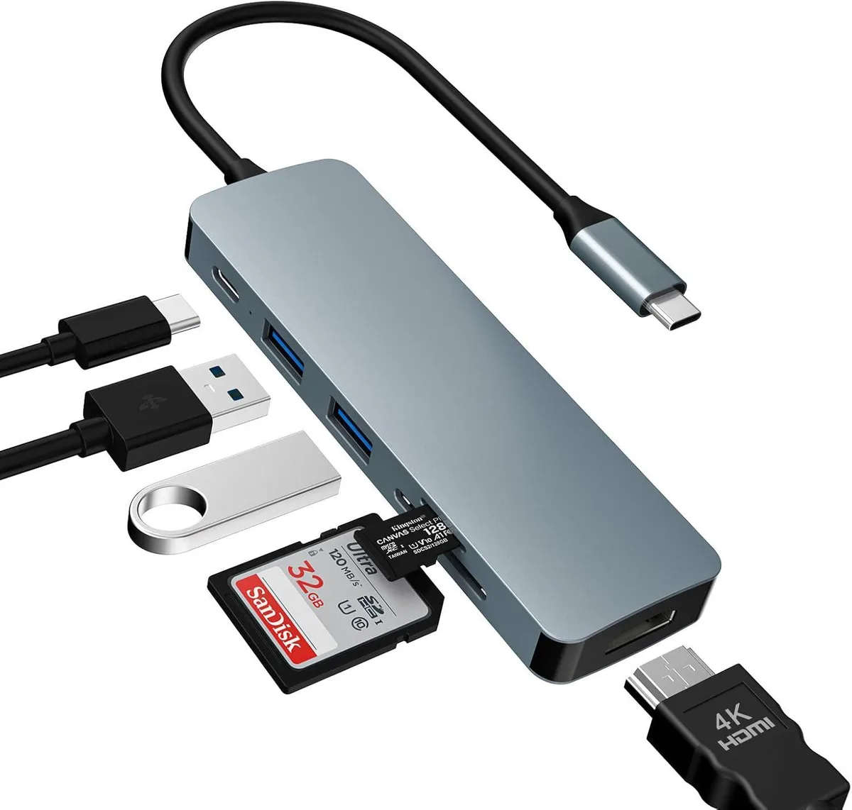 WRIARICH WRIARICH USB C HDMI Hub 6-in-1 4K@30Hz 100W PD USB 3.0 USB 2.0 SD/TF — product photo