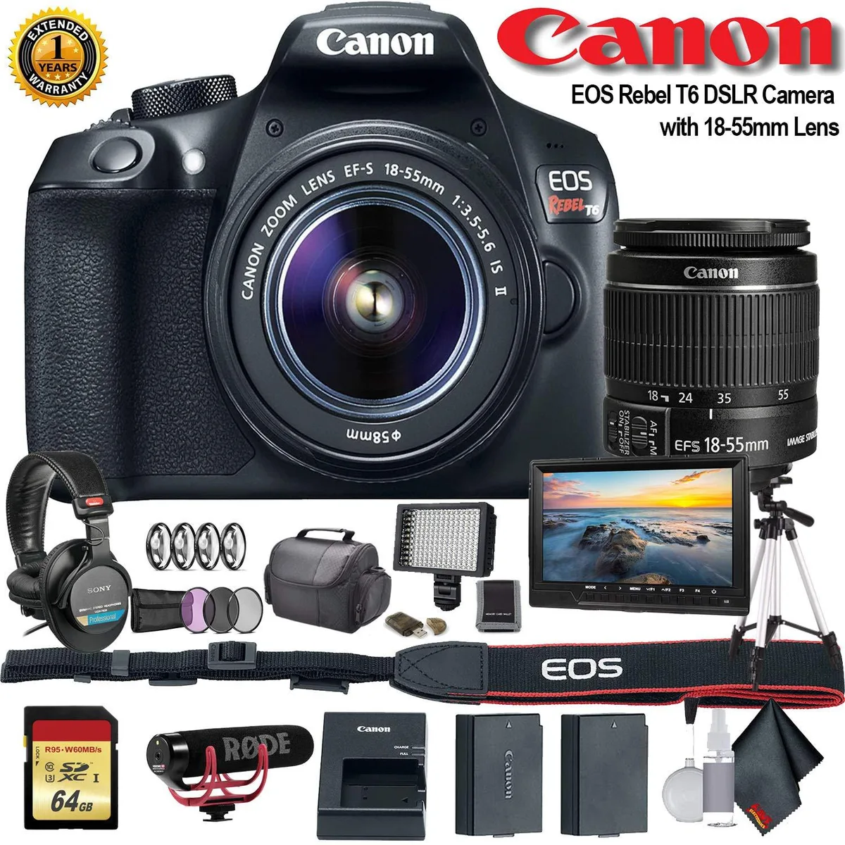 Canon Canon EOS Rebel T6 18MP DSLR Camera with 18-55mm Lens and Professional Bundle — product photo