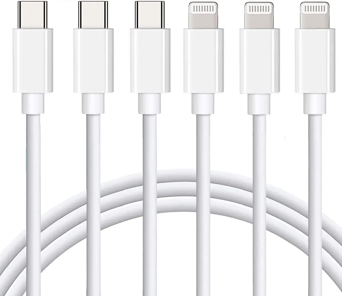 Orange USB-C to Lightning cable, three feet long, matte finish, male-to-male connectors