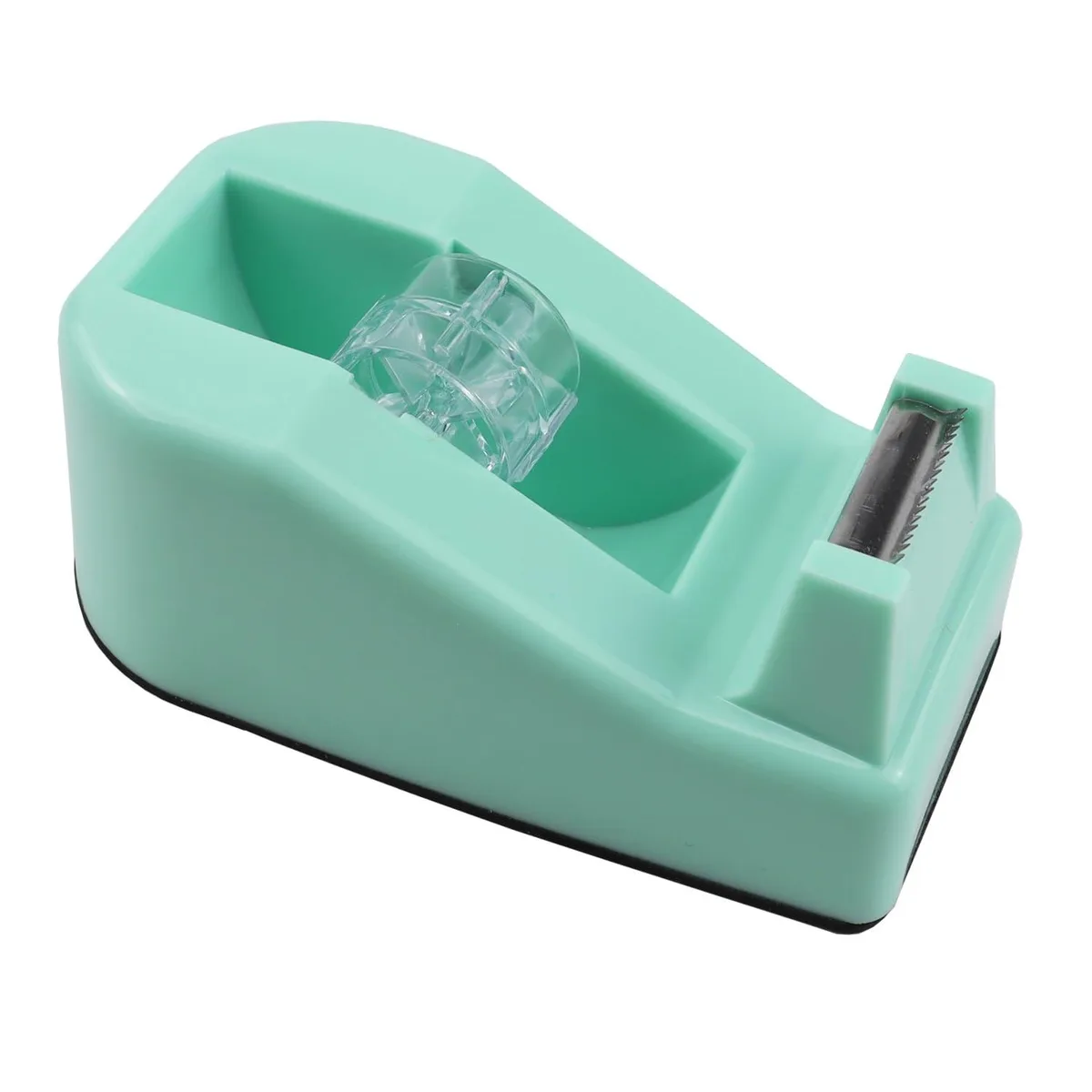 Green plastic desktop tape dispenser with weighted base