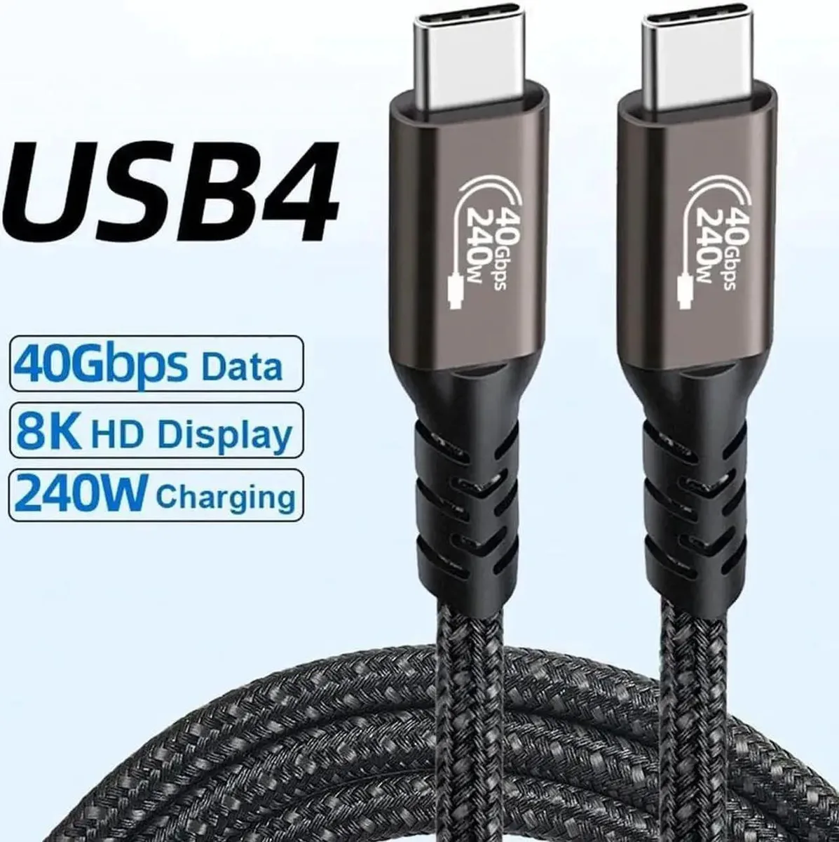 Short braided USB-C cable with aluminium alloy ends, .5 m long
