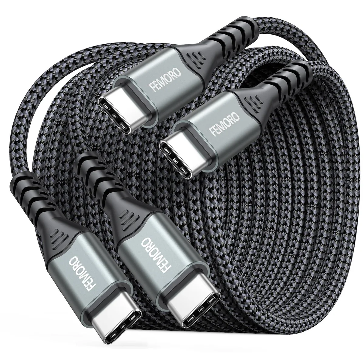  FEMORO USB C Cable 15ft 2-Pack 60W 480Mbps Grey — product photo