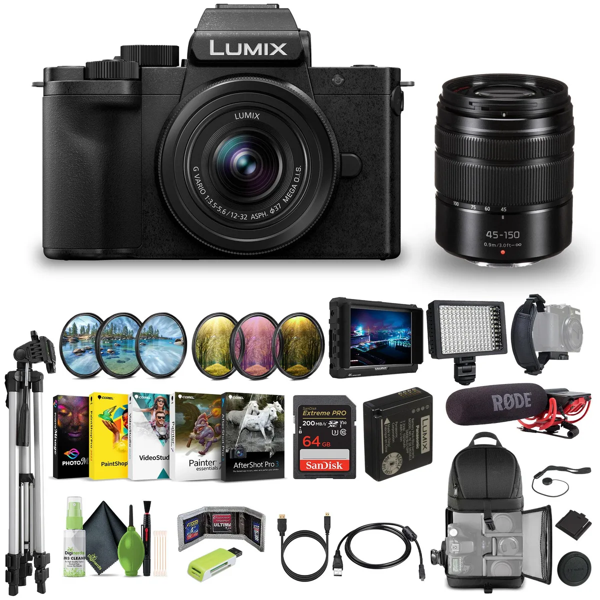 Panasonic Panasonic Lumix G100D 20.3MP 4K 12-32mm + 45-150mm Vlogging Bundle — product photo