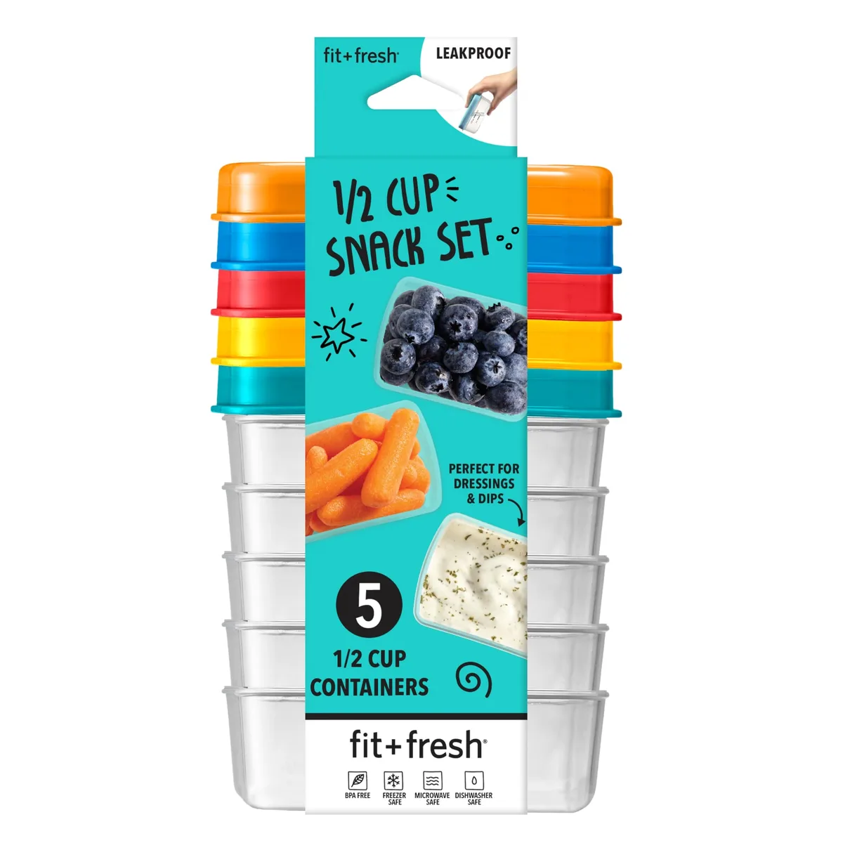 Five bright white rectangular plastic containers with snap lids stacked together