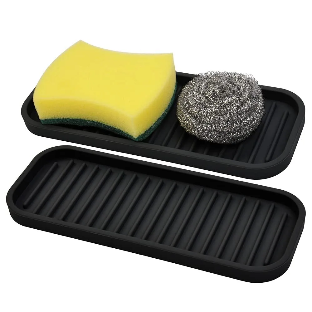 Flexible silicone sponge holder with raised ridges and outer edge, non-slip base, heat-resistant to 450F