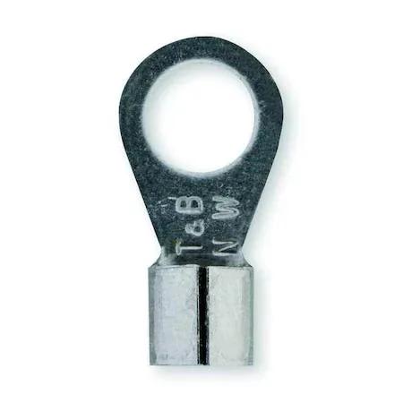 Small bare metal ring terminal with #10 stud hole and crimp barrel