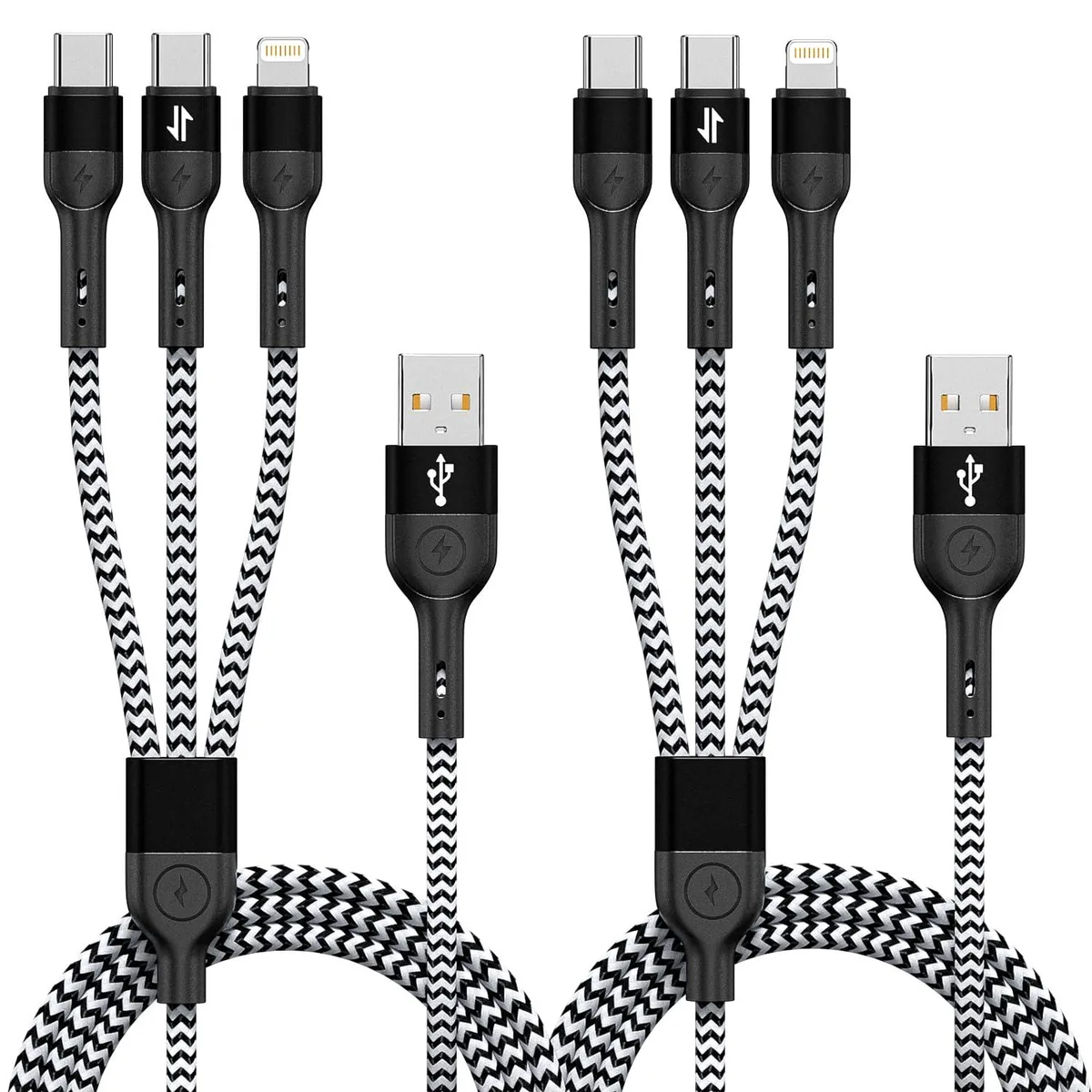 No Sew No Sew 3-in-1 USB Charging Cable 2-Pack 4ft Black Lightning USB-C — product photo