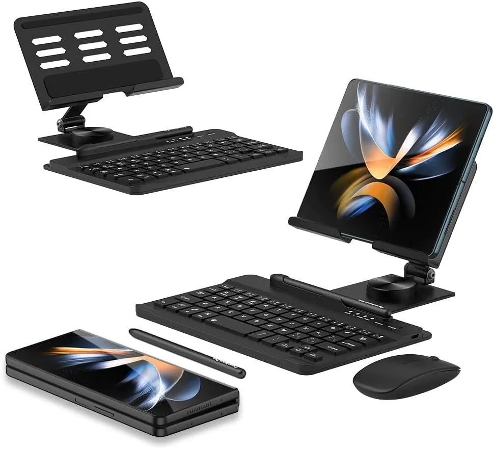 Black capacitor pen stylus with pen holder attached to keyboard
