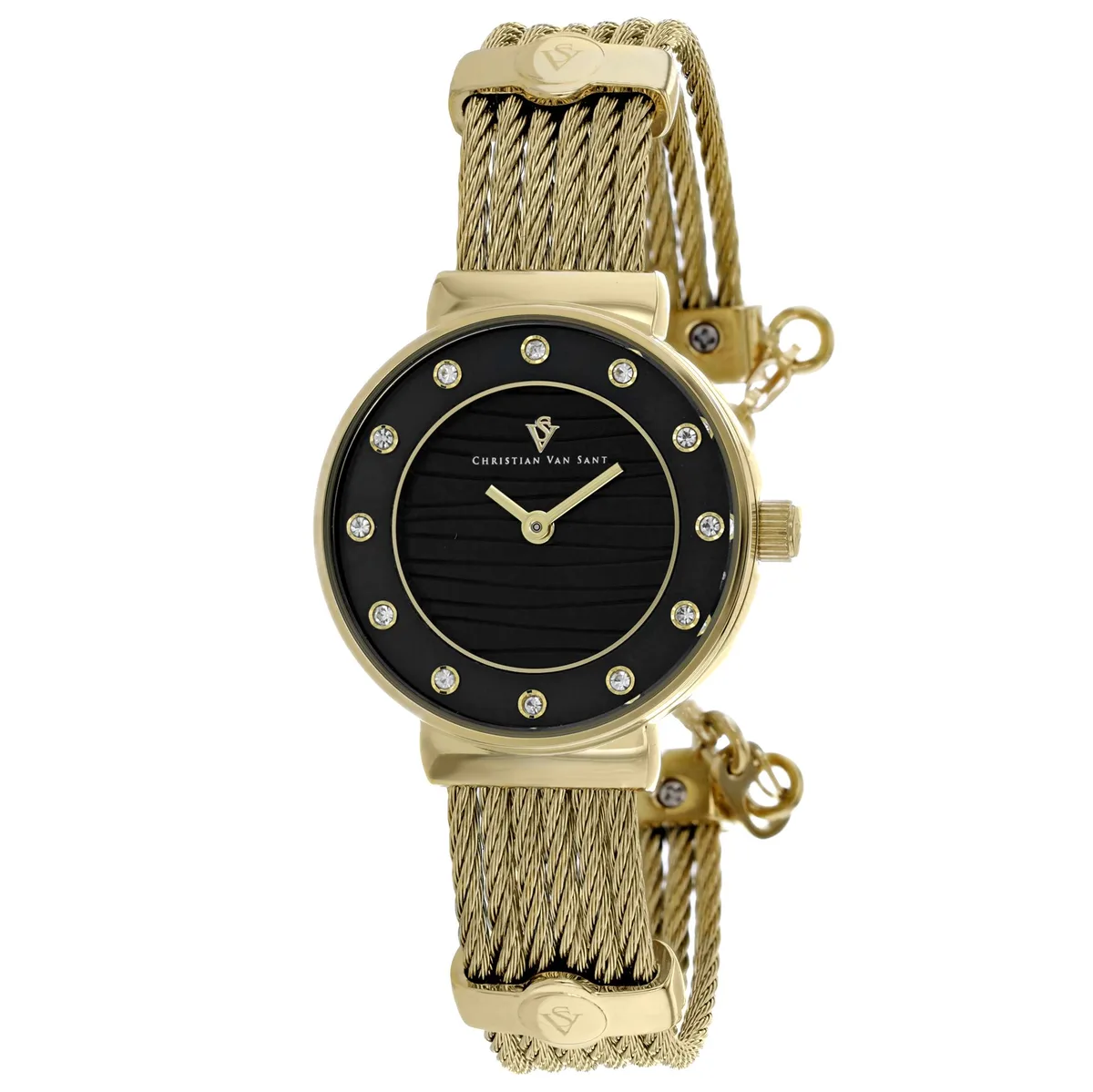 Stainless steel watch with black dial and metal bracelet