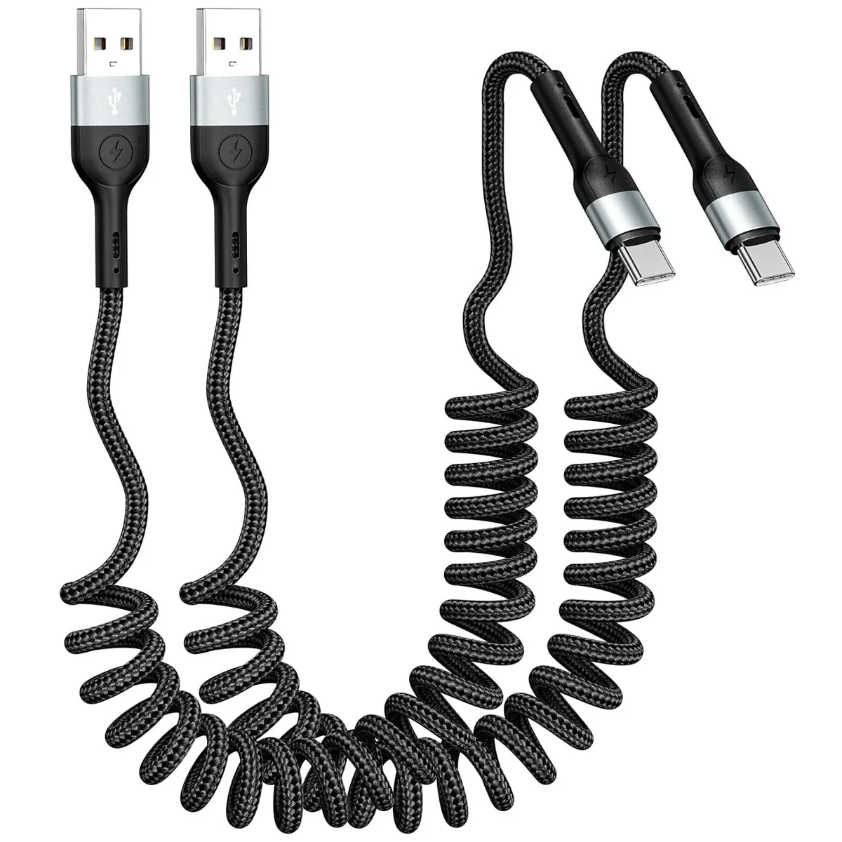 Mobee Mobee Coiled USB-A to USB-C Cable 3.28 ft 2-Pack Black — product photo