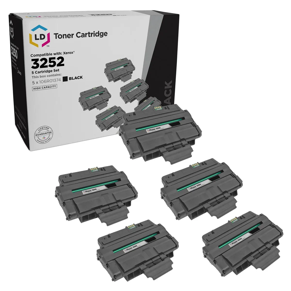 LD Products LD Products Compatible Toner Cartridge for Xerox Phaser 3250 106R1374 High Yield Black 5-Pack — product photo
