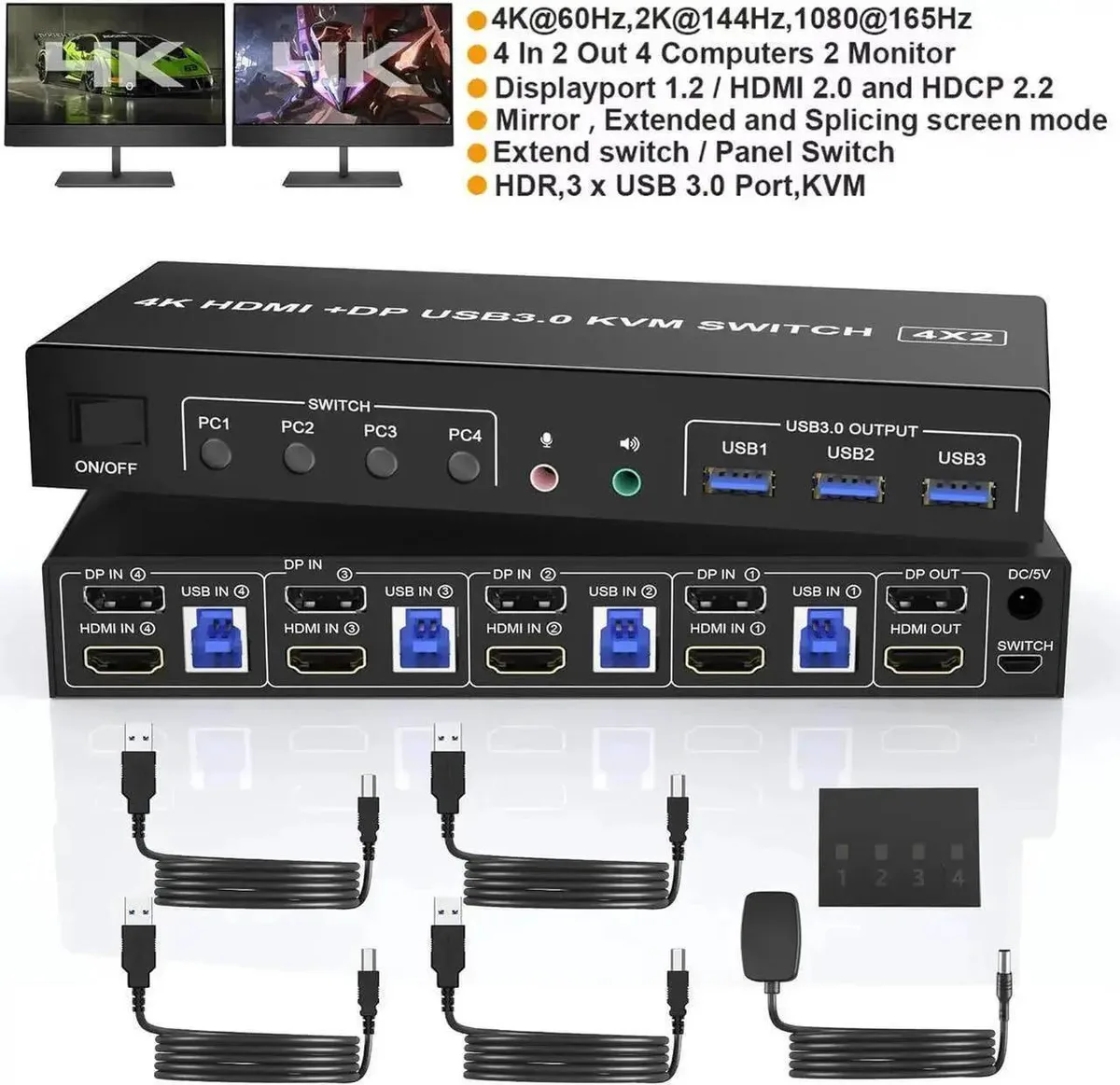 Vszerda Vszerda 4-Port Dual Monitor KVM Switch 4K 60Hz — product photo